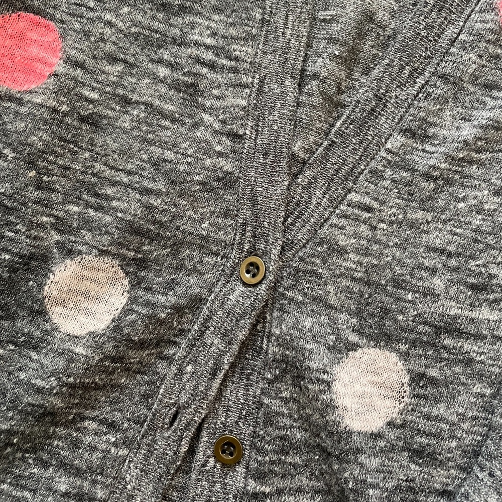 Madewell Grey & Pink Polka Dot Button-Up Metal Button Sweater size Medium in EUC - Picture 3 of 4